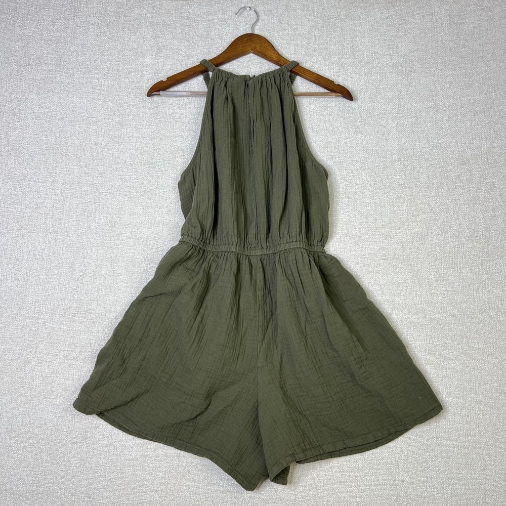 Gap 100% Cotton Romper Green Tea Boho Lagenlook Coastal Gauze Women's Size L - Picture 2 of 8